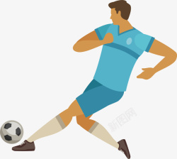 男运动员踢足球插画手绘蓝色踢足球人物插画矢量图高清图片