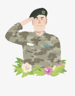 卡通手绘军人敬礼宣誓素材