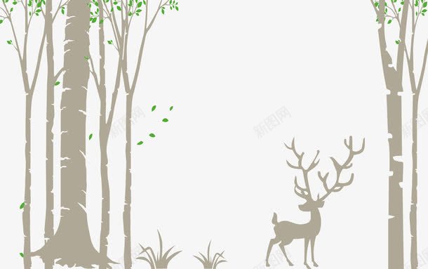 剪影树林中的麋鹿背景png免抠素材_88icon https://88icon.com 剪影 小清新 手绘 简单