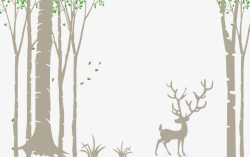 树林剪影剪影树林中的麋鹿背景高清图片