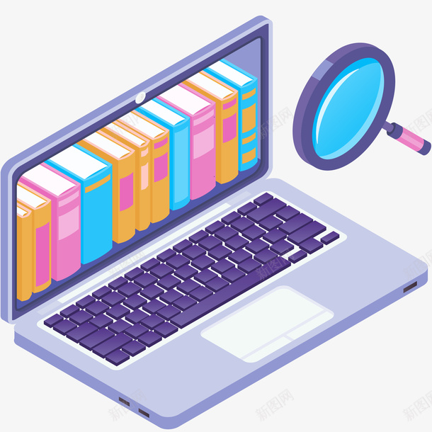 在线阅读图书插画矢量图ai免抠素材_88icon https://88icon.com 互联网 免抠PNG 在线阅读图书矢量插画 放大镜 教科书 无线电技术 电子阅读器 笔记本电脑 矢量图