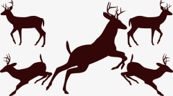 黑白的鹿简约多种动作的小鹿剪影高清图片