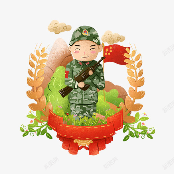 抱着枪支的军人png免抠素材_88icon https://88icon.com 军人 动漫动画 卡通手绘 建军节 植物 绿叶 装饰图