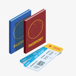 卡通飞机票与护照矢量图素材