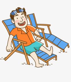 海边开心坐在椅子上的男孩高清图片