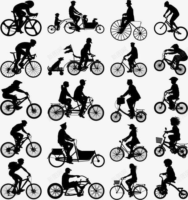 骑车姿势黑白剪影png免抠素材_88icon https://88icon.com 单车剪影 自行车 骑自行车 骑车矢量图 黑白人物剪影