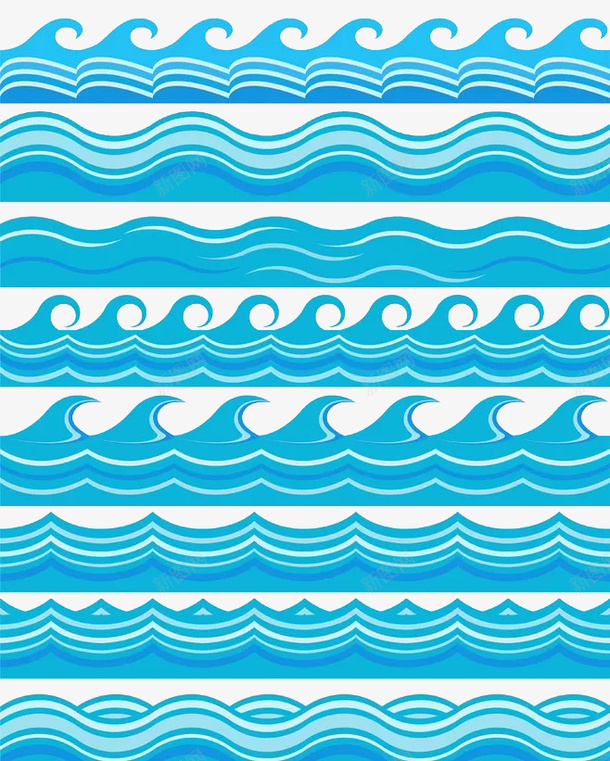 蓝色海洋波浪矩形png免抠素材_88icon https://88icon.com 图案 排列 波浪矩形 浪花 海洋 美感 节奏 蓝色 重复