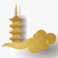 金色佛教寺庙金色云朵建筑装饰矢量图高清图片