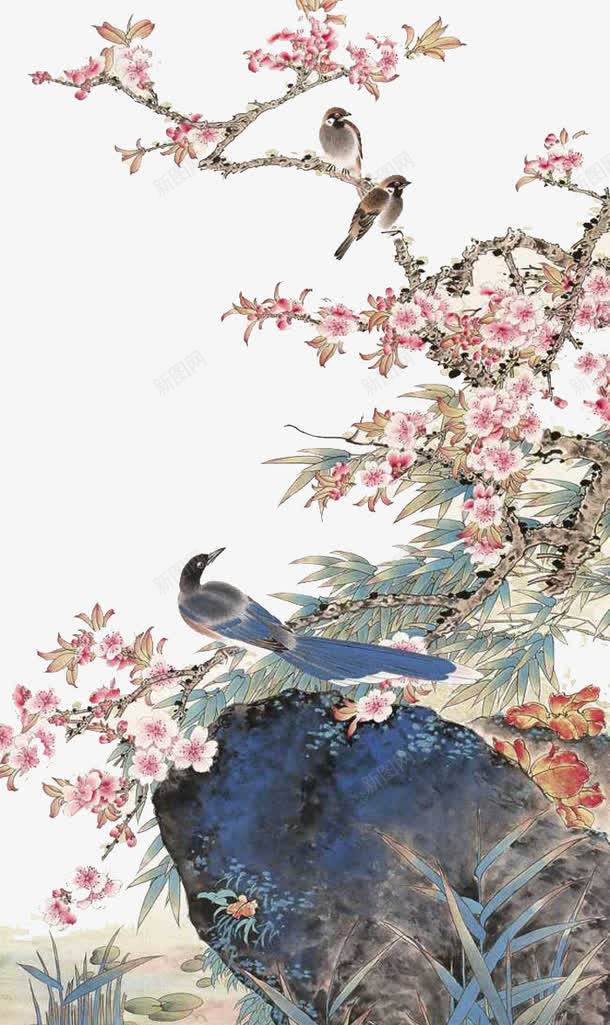 花鸟图png免抠素材_88icon https://88icon.com 中国风 小鸟 桃花 花枝 花鸟图
