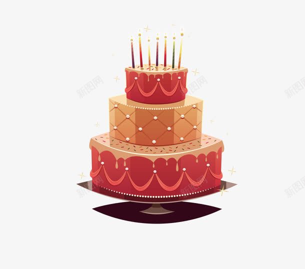 生日大蛋糕png免抠素材_88icon https://88icon.com 喜庆的大蛋糕 开心的生日 插着蜡烛的蛋糕 有图案的蛋糕 有底座的蛋糕 热闹气氛 黄中带红的蛋糕