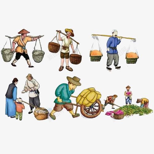 辛苦的劳动人民png免抠素材_88icon https://88icon.com 农民 卡通农民劳作 手绘担子 担子 挑夫 挑担子 挑担子图 推车 搬粮食