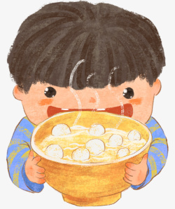 热气腾腾的汤圆卡通可爱插画吃汤圆的小孩子高清图片