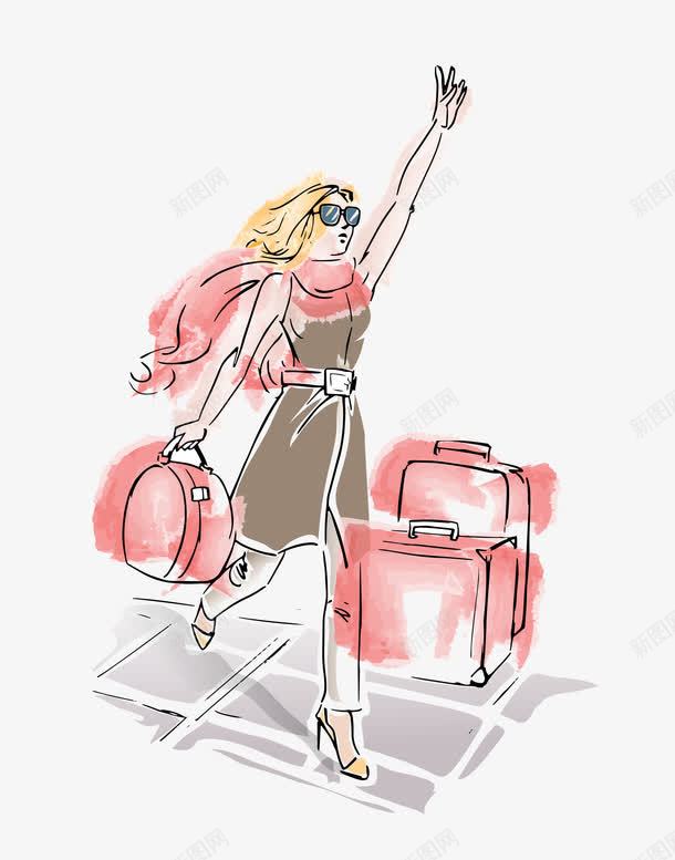 拖着行李走png免抠素材_88icon https://88icon.com 假期 墨镜 夏天 女孩 年轻 很多行李箱 快乐 手提包 旅游 旅行 行李 行走的人 长发