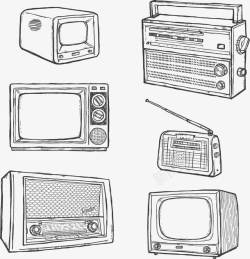 手绘复古电视机收音机矢量图素材