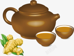 生姜红茶手绘卡通茶壶矢量图高清图片