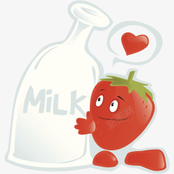 抱着牛奶卡通草莓抱着牛奶瓶高清图片