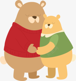 棕色大熊抱着的卡通小熊矢量图高清图片
