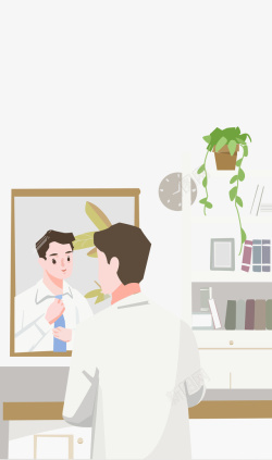 韩国卡通手绘镜子卡通手绘早起洗漱的男人高清图片