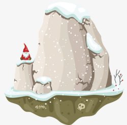 卡通手绘下雪圣诞老人山石子素材