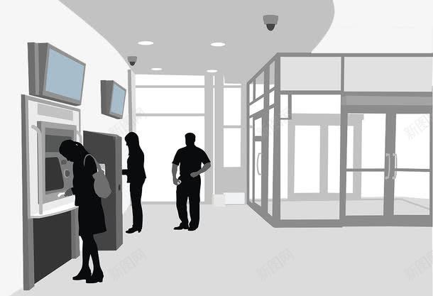 银行内部ATM机器取款场景剪影png免抠素材_88icon https://88icon.com 取款 金融 银行业 银行背景
