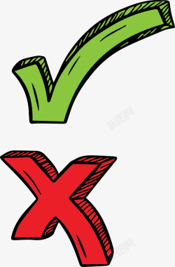 手绘红绿色对错符号矢量图素材