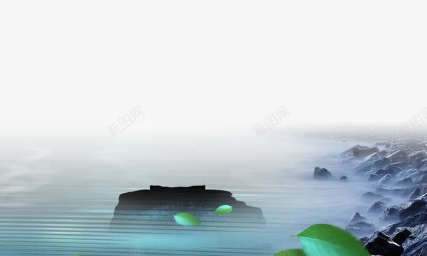 温泉池水png免抠素材_88icon https://88icon.com 水池 温泉 温泉景色 石头 绿叶 雾