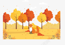 美丽秋天落叶狐狸矢量图素材