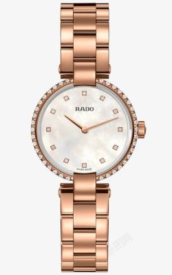 雷达实物玫瑰金色女表镶钻雷达腕表手表高清图片