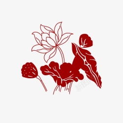 红色手绘荷花植物矢量图素材