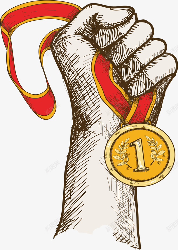 手绘风手拿冠军奖牌png免抠素材_88icon https://88icon.com 冠军 冠军奖牌 手拿奖牌 矢量png 第一名 颁奖