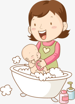 给宝宝洗澡的母亲素材