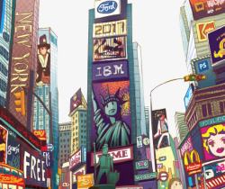 卡通纽约时代广场街景素材