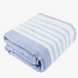 蓝色纯棉纱布浴巾素材