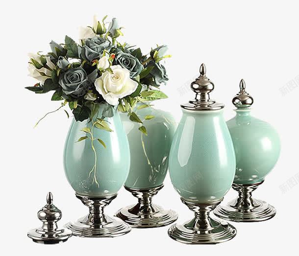 绿色整套花瓶png免抠素材_88icon https://88icon.com 复古花瓶 插花海报 整套花器 欧式花瓶 绿色花瓶 花瓶
