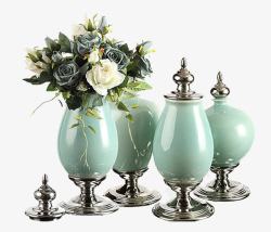 结晶釉花插花器绿色整套花瓶高清图片
