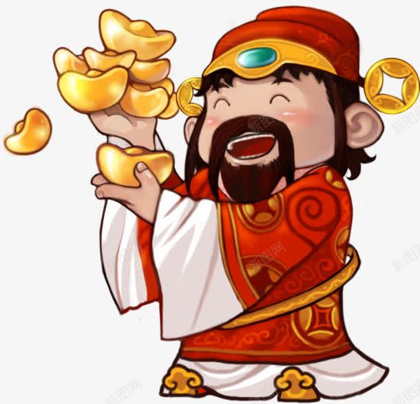 拿金元宝的财神爷卡通png免抠素材_88icon https://88icon.com 元宝 卡通 财神爷