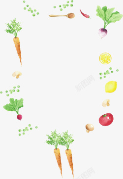 水彩手绘蔬菜边框矢量图素材