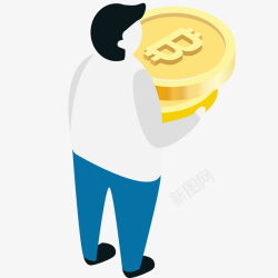 抽象钱币男人抱着金币插画矢量图高清图片