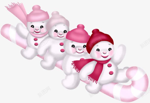 滑冰的四个小雪人png免抠素材_88icon https://88icon.com 卡通 白色 粉色 雪人