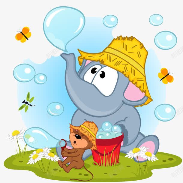 大象与老鼠png免抠素材_88icon https://88icon.com 休闲 动物 卡通 吹泡泡 和谐 大象 大象鼻子 娱乐 手绘 老鼠 老鼠生日 草丛 草地