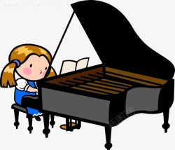 认真的女孩卡通上钢琴课的学生高清图片