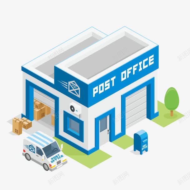 邮局办公大楼png免抠素材_88icon https://88icon.com 办公大楼 建筑 货物 车辆 邮局