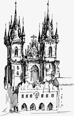 城市速写手绘速写城市教堂插图高清图片