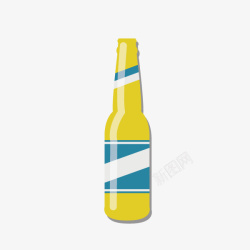 黄色啤酒瓶黄色啤酒瓶上的蓝色标签高清图片