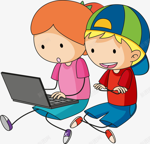 卡通上网玩电脑的小孩png免抠素材_88icon https://88icon.com 上网 卡通 可爱儿童 小孩 玩电脑 矢量图案 网民