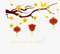 中国新年背景与枝金花矢量图素材