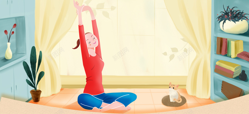 瑜伽训练卡通插画背景背景