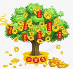 挂满金币的树财源广进摇钱树高清图片