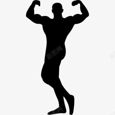 强壮的父亲男性健美的肌肉轮廓图标图标