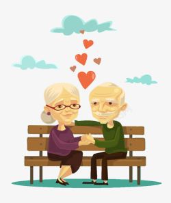 长椅上的情侣长椅上的卡通老夫妻高清图片